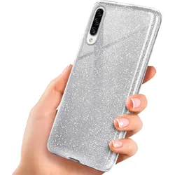 Samsung Galaxy A50 Hülle Glitzer Silber – ONEFLOW Glitter Case, 3in1 Silikon, Funkelnd, Stoßfest, Dünn, Sparkle-Silver