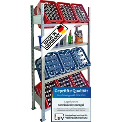 Getränkekistenregale 185×100 cm – 3 Ebenen, 1 FB, verzinkt [GR100GR-3-ZB-185]