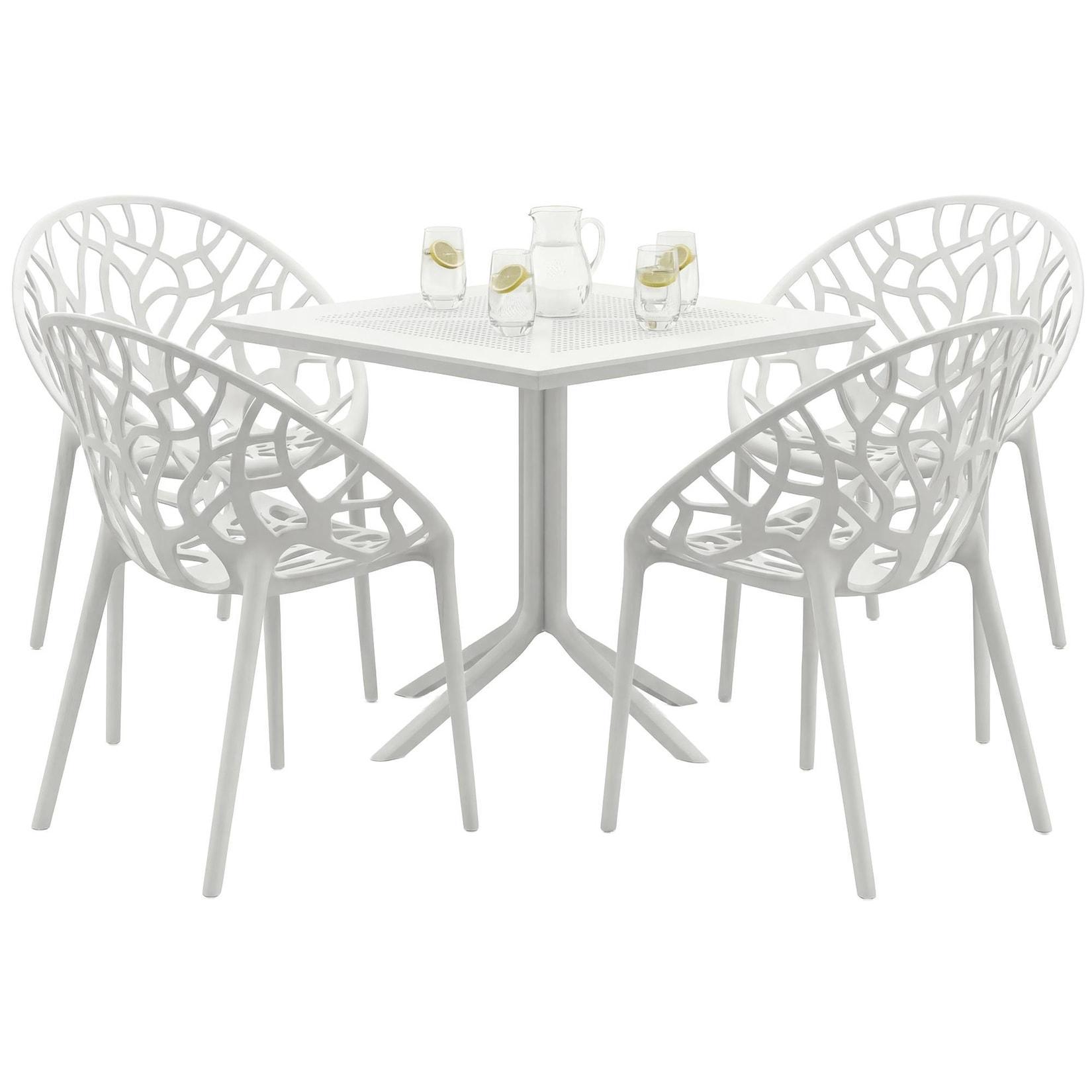 CLP Gartenmöbel-Set stapelbar Avara mit 4 Stühlen, moderne Sitzgruppe für Balkon, Terrasse und Garten, wetterfest aus Kunststoff