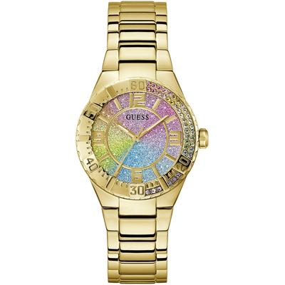 Quarzuhr GUESS "SANGRIA", gold (goldfarben, bunt), Armbanduhren, Damen, goldfarben, Quarzuhr, Armbanduhr, Damenuhr, Edelstahlarmband