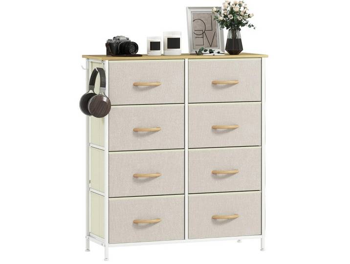 Modenvie Kommode 86/30/94,5 cm aus Stahl mit 8 Stoffschubladen Beige, Metall, 86x94.5x30 cm, Kleinmöbel, Kommoden, Kommoden