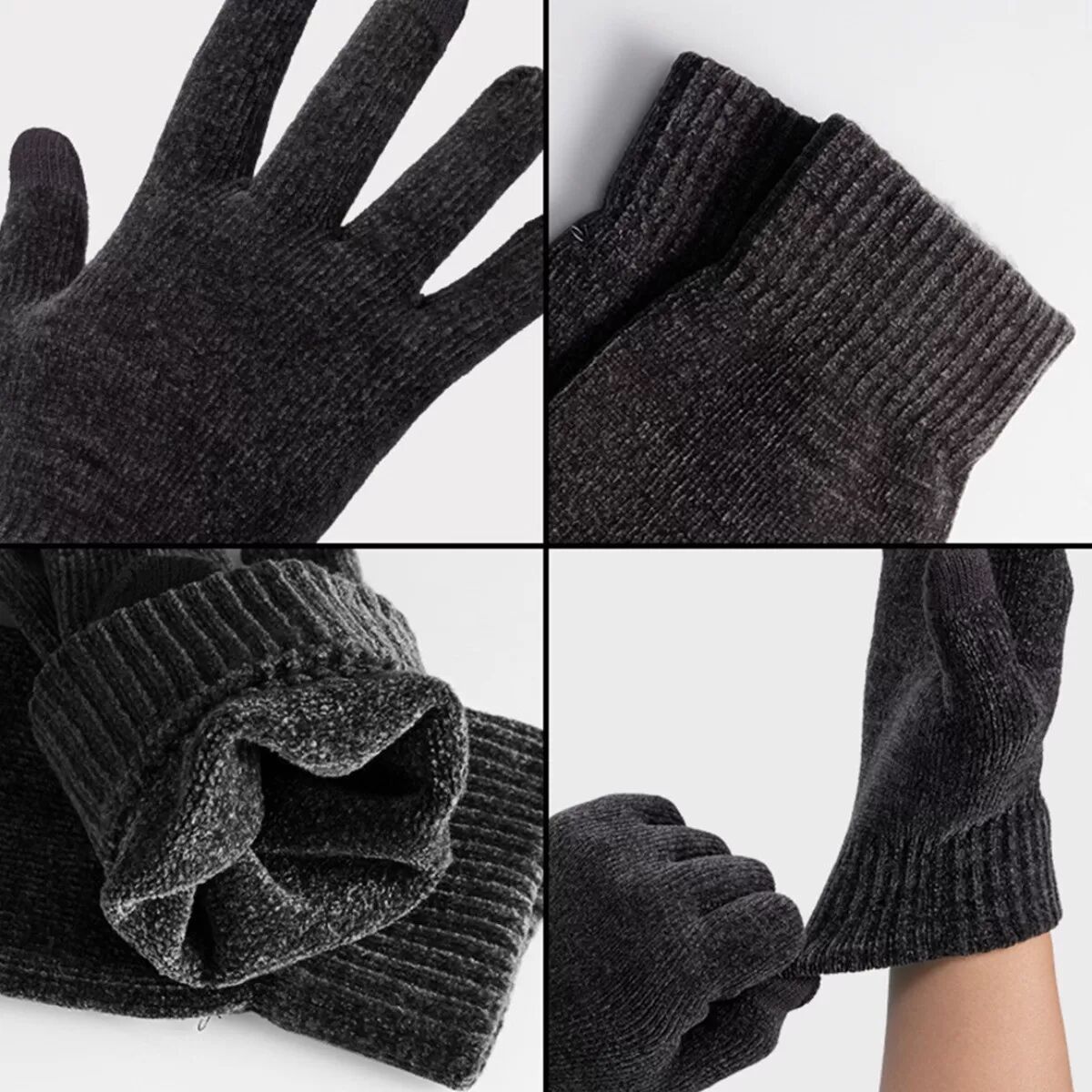INF Gestrickte Touchscreen-Handschuhe - Einheitsgröße (1 Paar) Grau