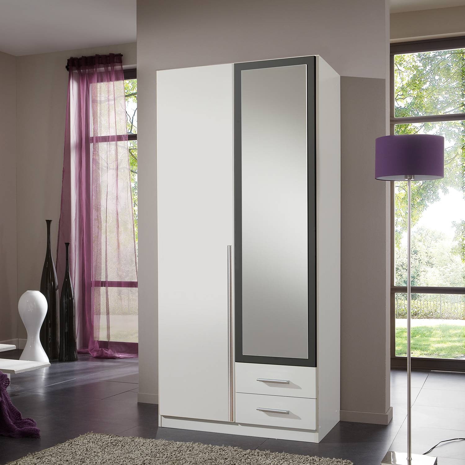 home24 Draaideurkast Nuevo 90 cm wit/antracietkleurig