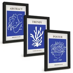 BILDER SET 3er Set - 20x30 cm Schwarzer Rahmen - Stilvolle blaue Poster