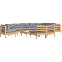 Helloshop26 - Gartenmöbel-Set 11-teilig mit Kissen grau Kiefernholz massiv 02_0015338