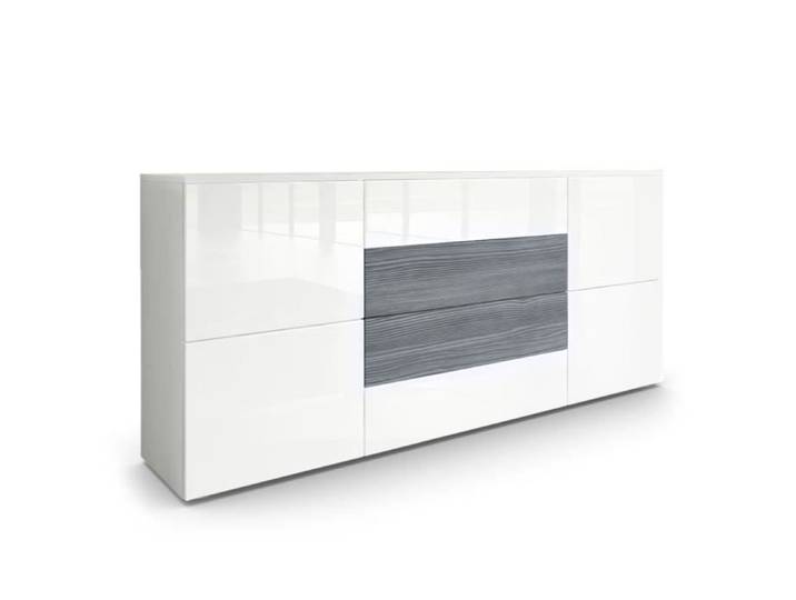 Vladon Buffet dressoir Rova en Blanc mat - Blanc haute brillance - Avola-Anthracite