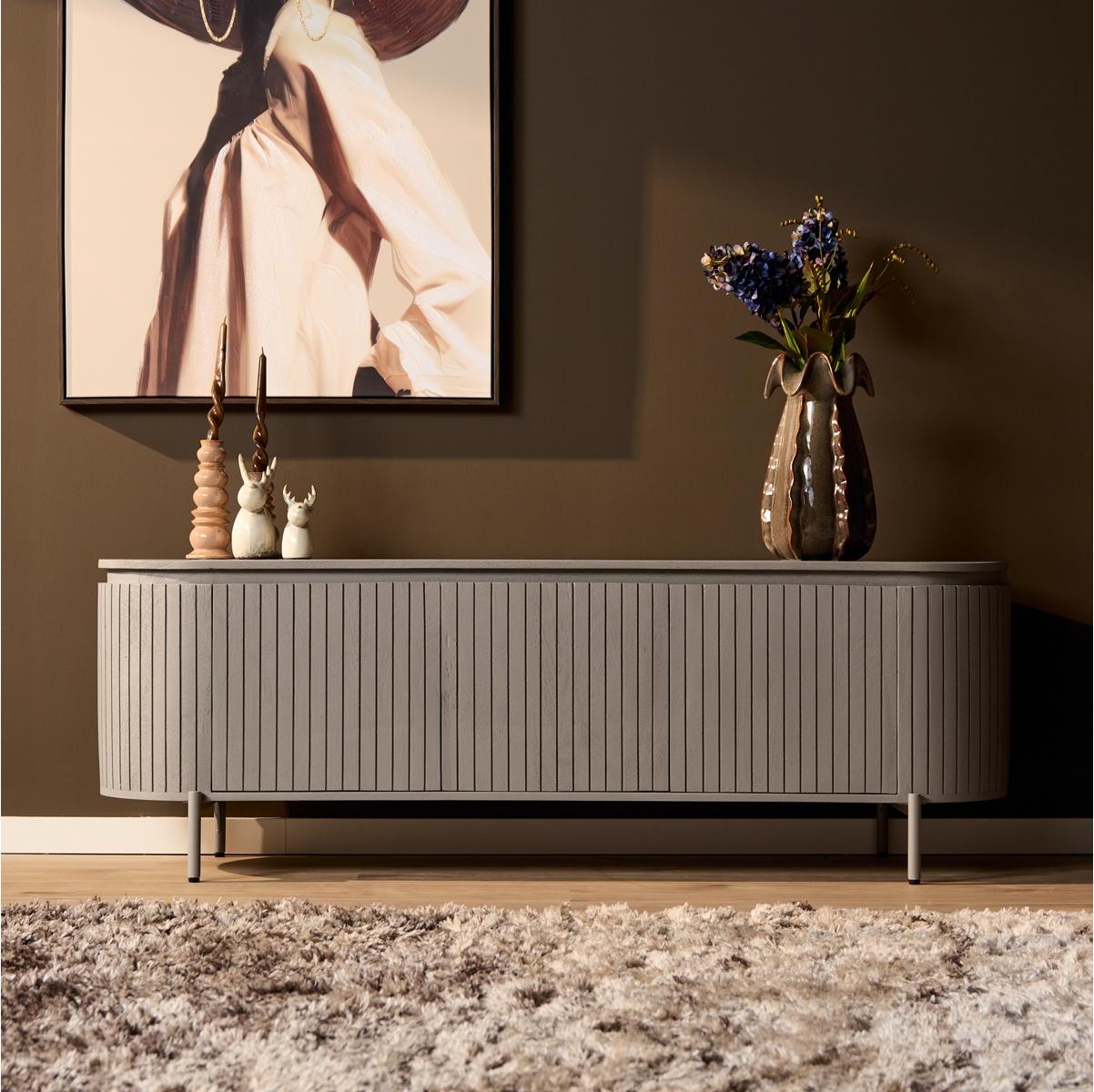 TV-Möbel Helena Mangoholz massiv Taupe / Oval, Masse:210 cm X 45 cm