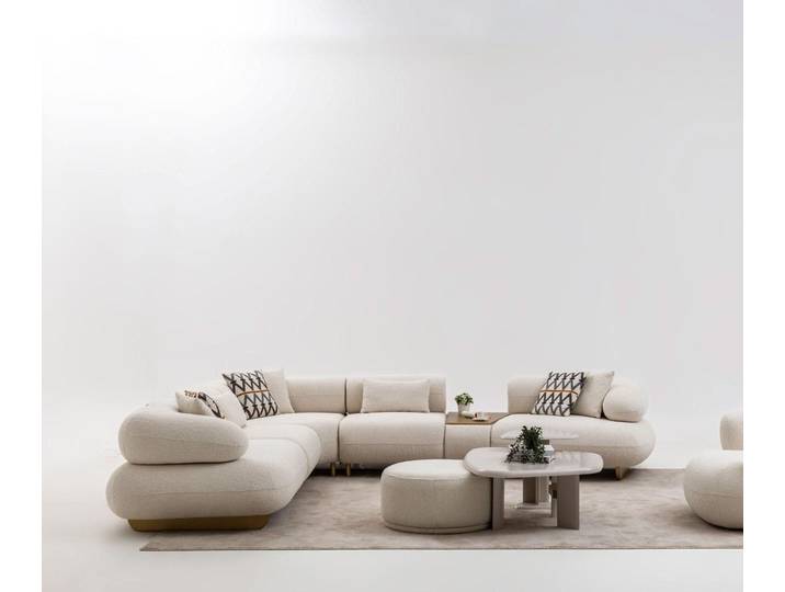 JVmoebel Polstergarnitur JVMoebel Designer Stoffsofa in Beige mit Beistelltischen, (Set, 1-tlg)