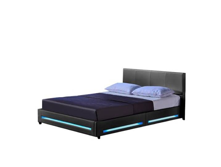 Home Deluxe - LED Bett Asteroid - Dunkelgrau, 140 x 200 cm - Inkl. Lattenrost I Polsterbett Design Bett inkl. Beleuchtung