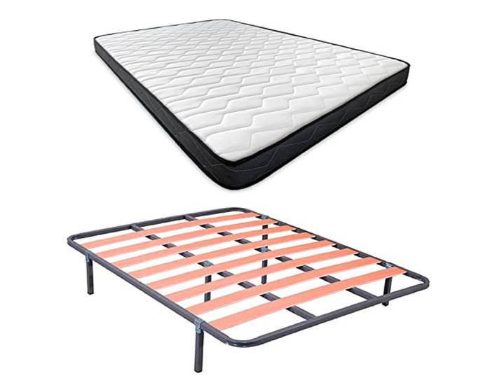 Somnia Descanso - Komplettes Bett mit Matratze Versailles (Winter/Sommer) + Basic Lattenrost + 6 Beine, 135 x 190 cm