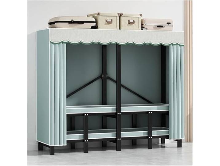 MmcdylyhEU Robuster, tragbarer Kleiderschrank mit Abdeckung – Faltbarer Kleiderständer, freistehender Kleider-Organizer aus Metall for Schlafzimmer(Blue2,215x170x50cm)