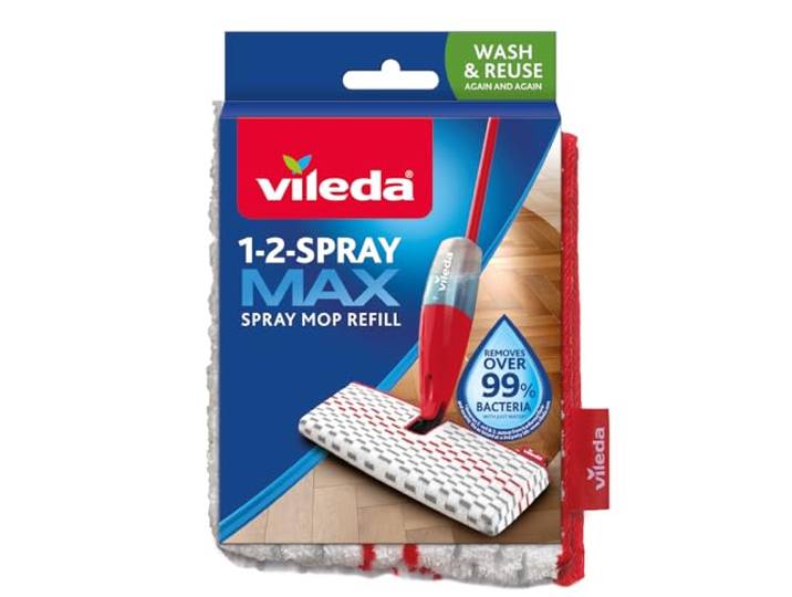 Vileda Recharge 12 Spray Max\, Paquet de 1\, 100% microfibre\, Recharge officielle compatible avec le balai 1-2 Spray Max de Vileda