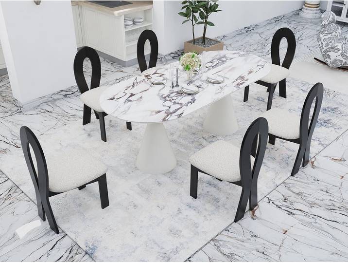 JVmoebel Essgruppe Luxuriöses Essgruppe Esstisch mit 6x Stühle Elegante Design Möbel, (7-tlg), Made in Europa