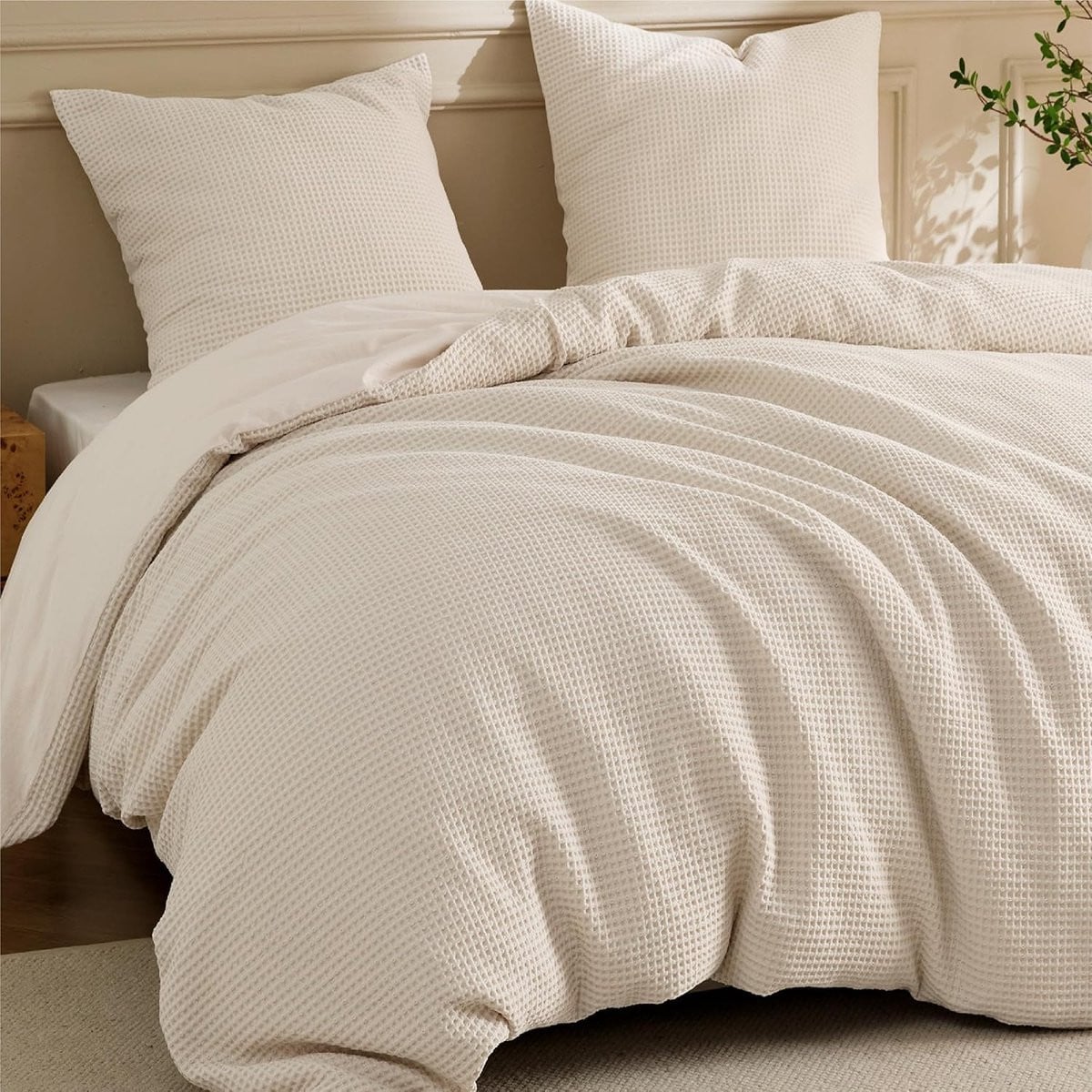 Dekbedovertrek Wafel Beddengoed Set Beige 200 x 200 cm