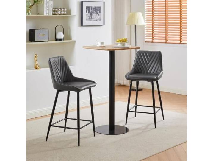 twwhyg Industrieller Barhocker aus Kunstleder mit Rückenlehne, gepolsterter hoher Esszimmerstuhl for die Frühstücksbar auf der Küchentheke, auf der Kneipeninsel(Black,Set of 2)