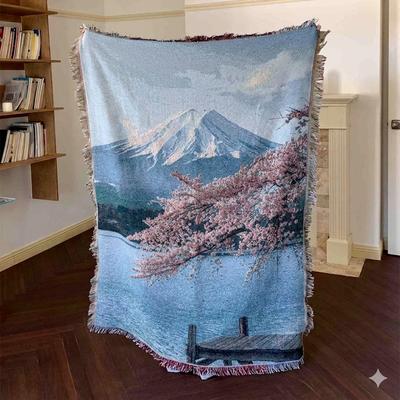 Shop Station Nordic Scenic Throw Blanket Woven Tapestry Sofa Cover & Decorative Bedspread mount Fuji Cherry 51.18 62.99 In