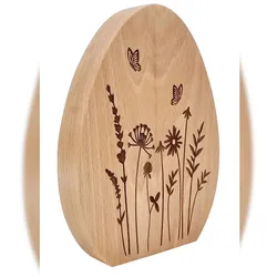 Erst-Holz Echtholz Dekoei-Wiese  Ei mit Blumen Gravur Osterdeko Buche geölt V-40.11-Holzei-Wiese20 cm