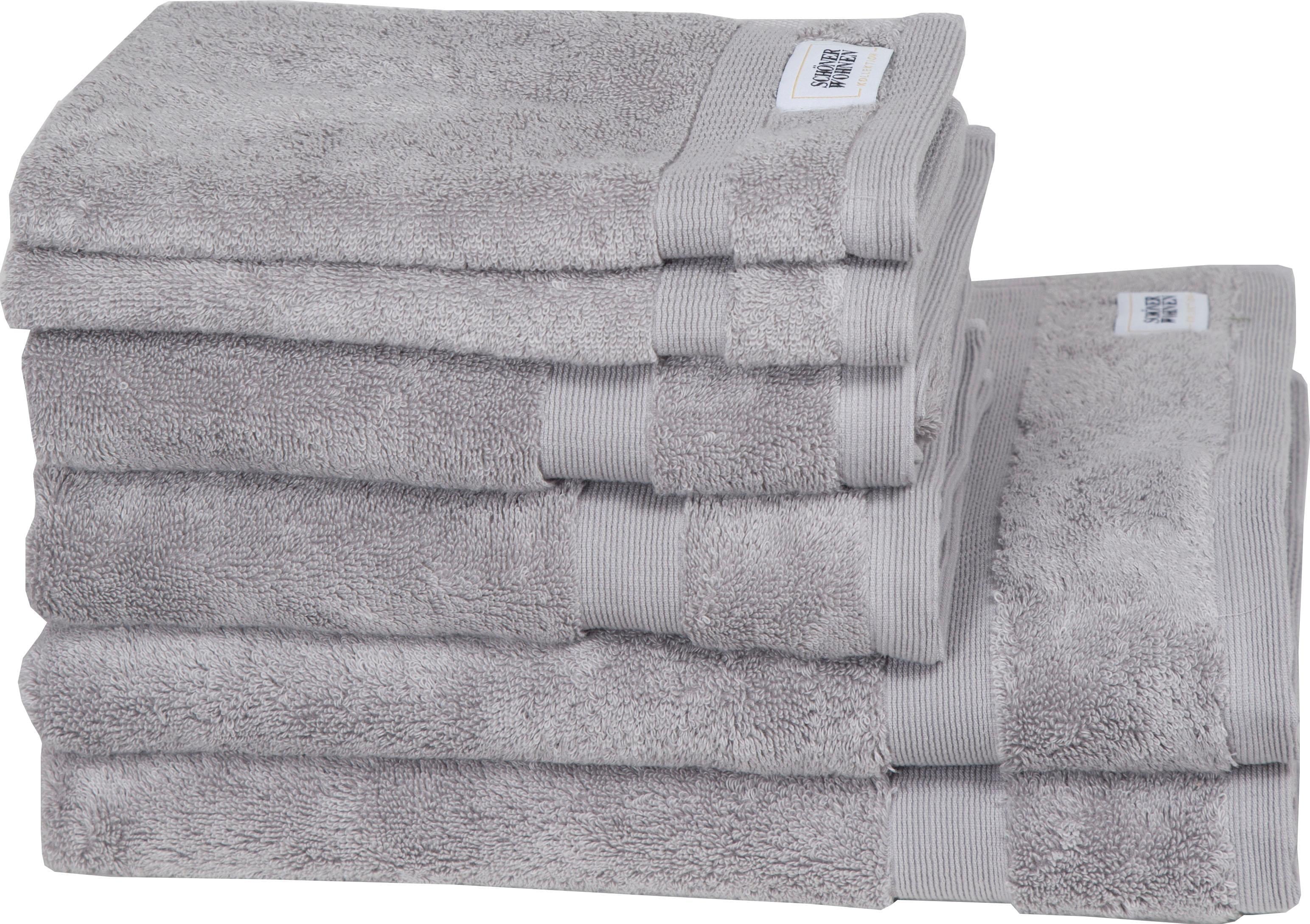 Handtuch Set "Cuddly", grau, 6 Stk., Frotteevelours, Frotteevelours, Obermaterial: 100% Baumwolle, SCHÖNER WOHNEN-KOLLEKTION, Handtücher, Handtuch Set, schnell trocknende Airtouch-Qualität grau 6 Stk., Frotteevelours