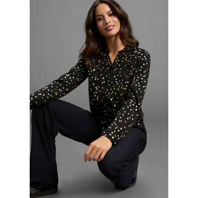 Langarmbluse LAURA SCOTT, Damen, Gr. 34, schwarz, Web, Obermaterial: 100% Polyester, Glitzermuster, figurumspielend hüftbedeckend, Blusen, figurumspielende Passform, aus leichtem Webmaterial, mit Stehkragen