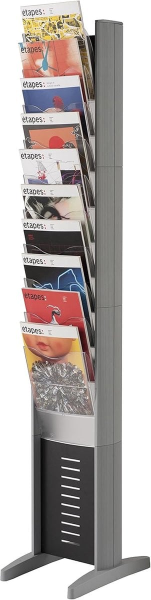 Vloerstaande tijdschriftenhouder en documentenrek voor kantoororganisatie, Hoogte: 162 cm