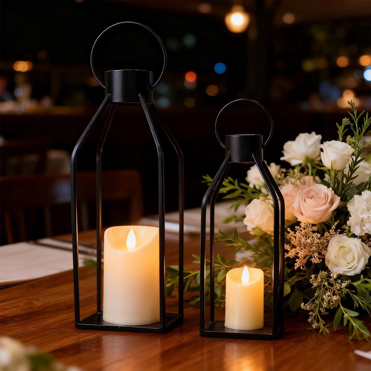Set van 2 Buitenlantaarns met LED Kaarsen
