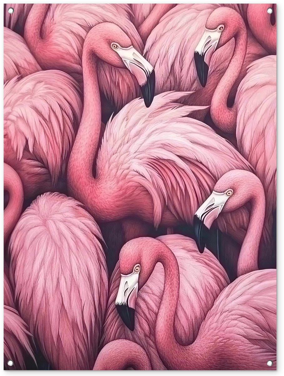 Tuindecoratie Flamingo Tuinposter - Roze - 90 x 120 cm