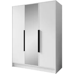 DREHTÜRENSCHRANK Laro mit Spiegel, Weiß mit mit schwarzen Griffen, 150 cm