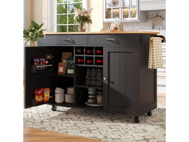 Desserte de cuisine 102x45x92 cm rangements modulables porte-bouteilles amovible MDF noir