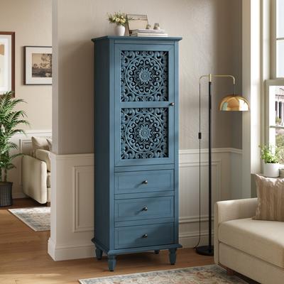 GREATPLANINC Hollow Carved Door Buffet Cabinet, Tall Accent Cabinet with 3 Drawers
