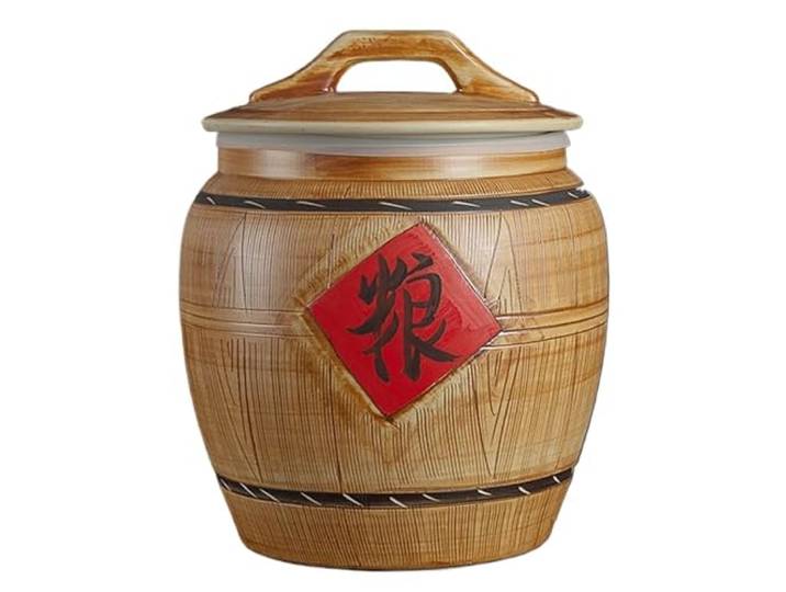 WEITINGKKK Keramischer Reisspender Getreidespender, Großer Reisvorratsbehälter mit Deckel Reiseimer Keramik Getreidevorratsbehälter Vorratsbehälter Reisspender im chinesischen Design(15KG)
