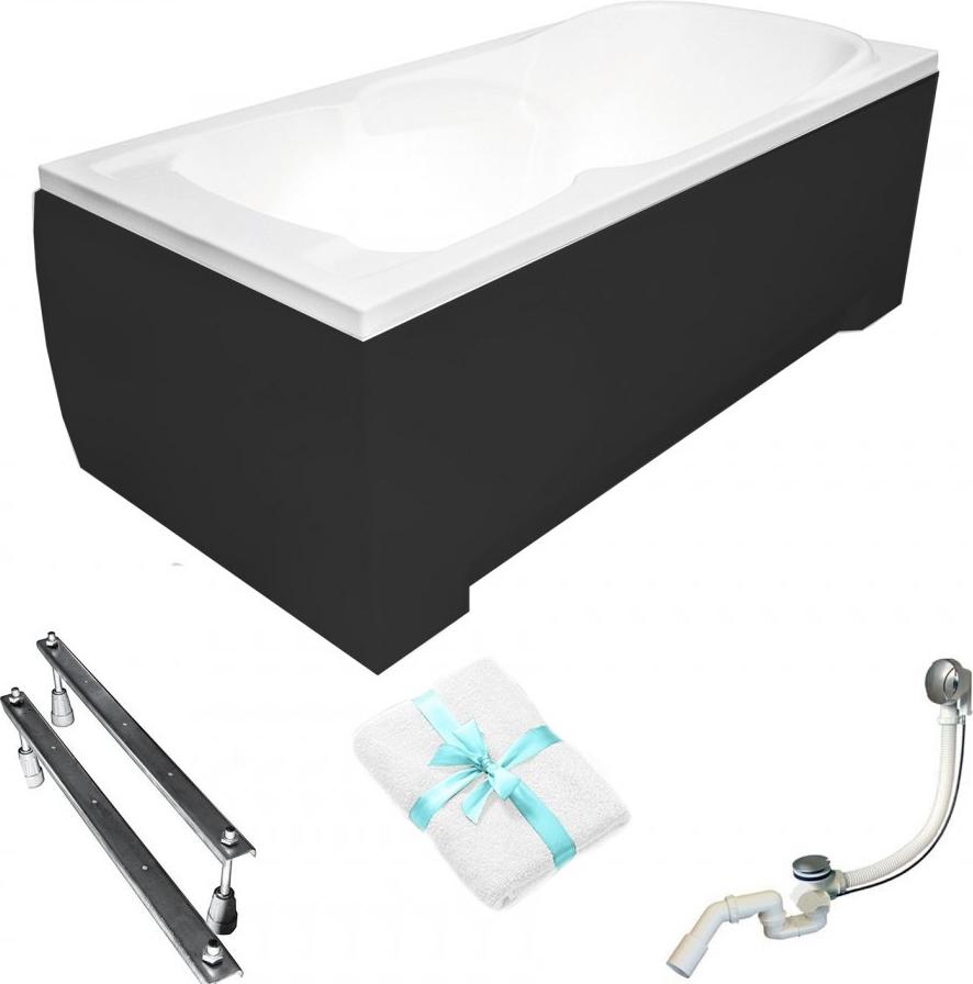 Aqua For You | Besco Badewanne 120x70 Majka Nova - Schwarze Umgebung - Antibakterielle Beschichtung - Siphon Inbegriffen