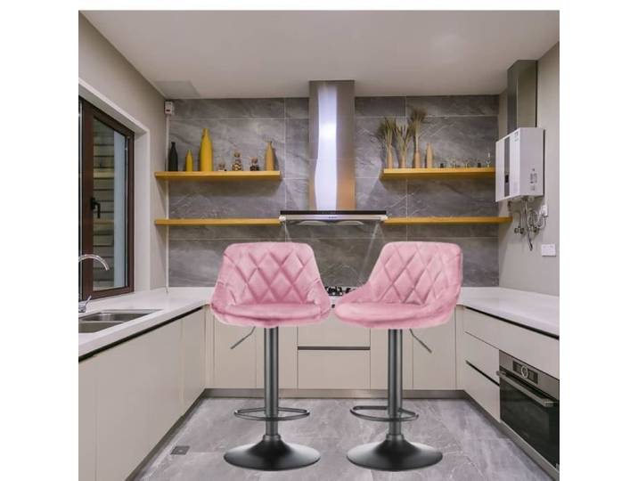Tabouret de Bar Rose - JEOBEST - 2 Tabouret Bar - Velours - L35 x P37 x H105 cm