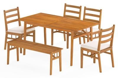 Costway 6 Pieces Patio Acacia Wood Dining Set with Bench Rectangular Table and Chairs