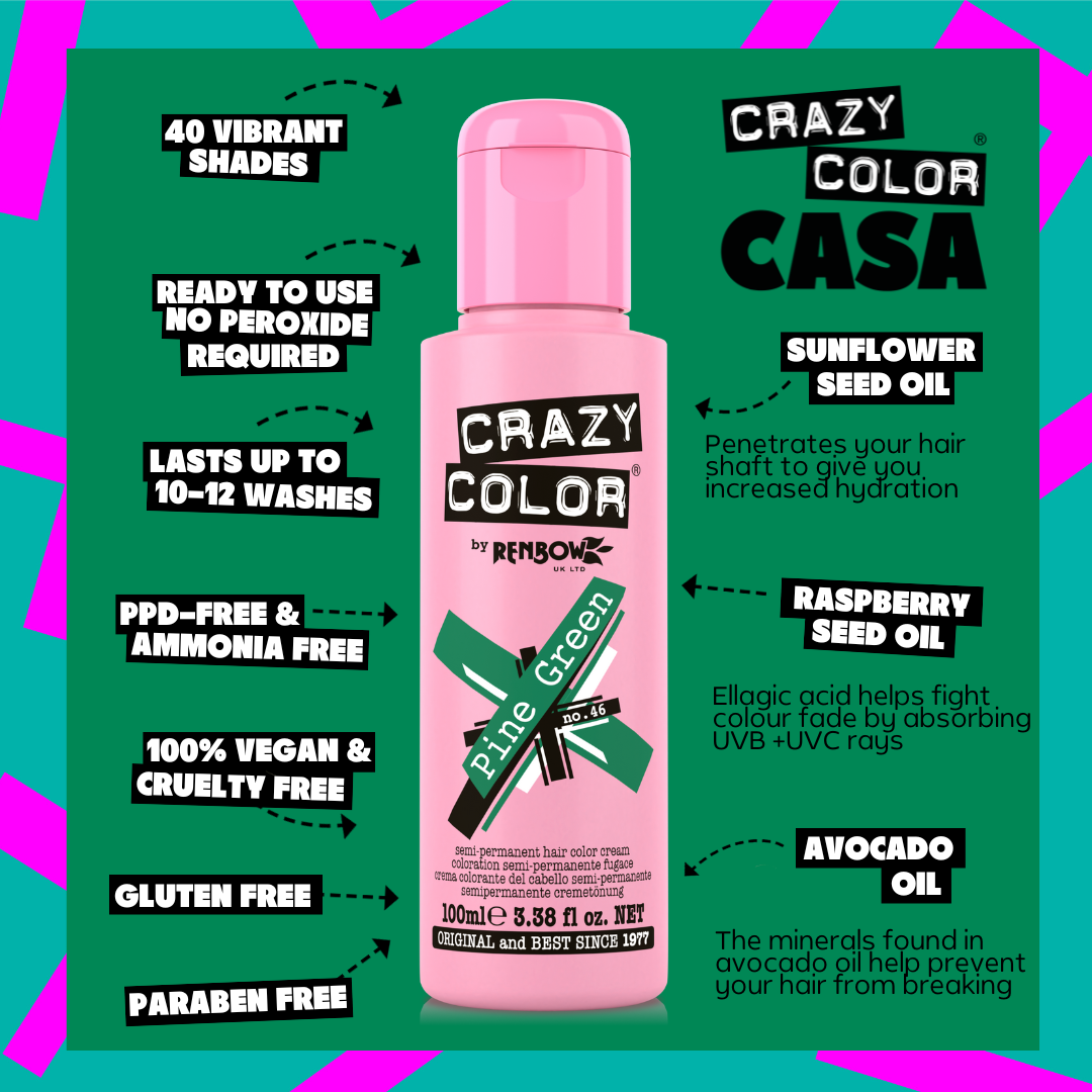 Glisten Cosmetics Pine Green (Forest Green) - Semi-Permanent Hair Dye - Crazy Color