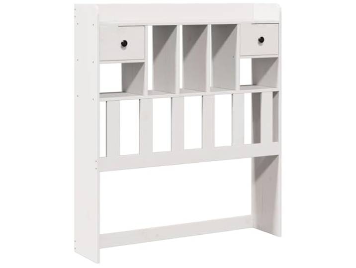 GHVBNMF Kopfteil mit Stauraum Weiß 90 cm Massivholz Kiefer Bettkopfteil Freistehendes Schlafzimmer Regal hinter dem Bett mit 3 Fächern und 2 Schubladen für platzsparende Organisation.