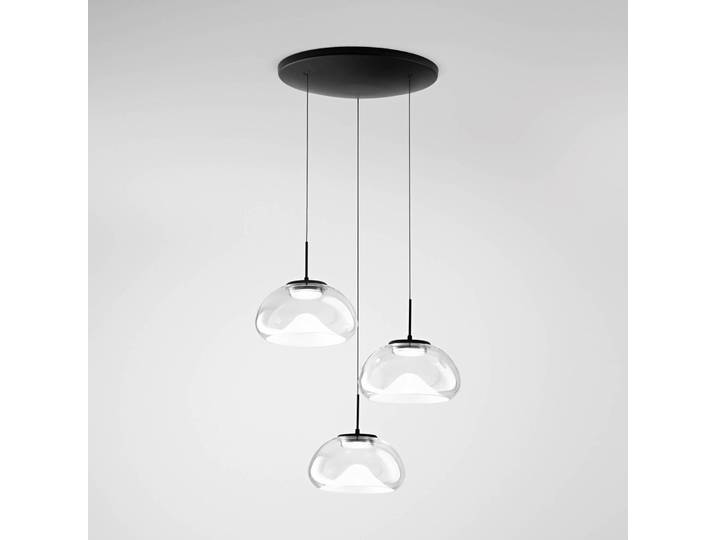 Fabas Luce Hängelampe Brena, dimmbar, schwarz, für Wohn- / Esszimmer, Glas