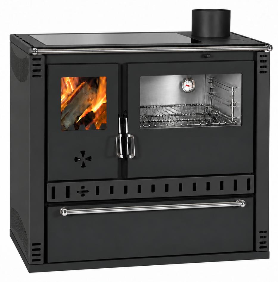 Holzherd PRITY GTD FI G DR 10,9 kW, Schwarz, Backofen rechts