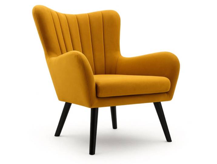 Sepro Meble Sessel Muskat Tedi Mit Holzbeinen Gepolstert Stoff Velluto, Gelb, 76x100x78 cm, Wohnzimmer, Sessel, Polstersessel