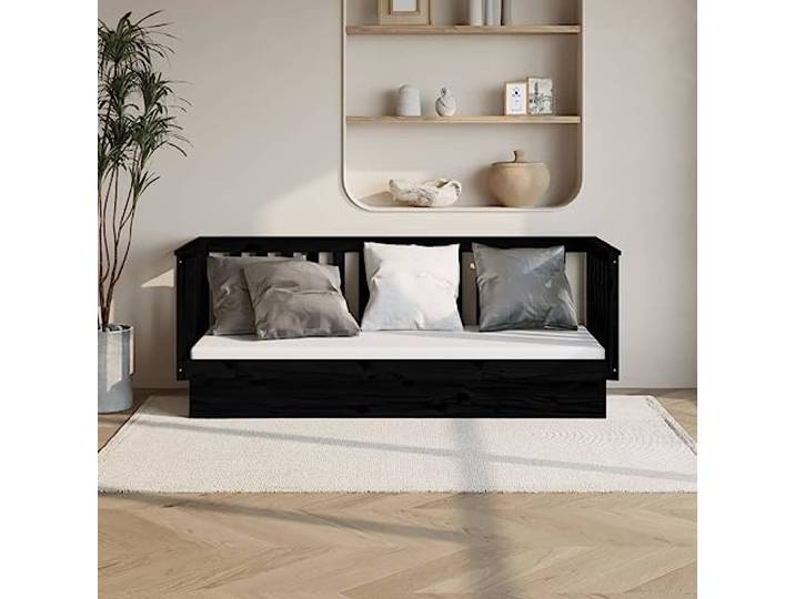 RJPLMFV Tagesbett, Kiefernholz, massiv, Schwarz, 75 x 190 cm Schlafsofa, 2-in-1, Barrieren 3 Seiten, Lattenrost inklusive, ohne Matratze