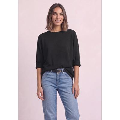 Rundhalspullover STREET ONE, Damen, Gr. 40, schwarz, Web, 60% Viskose, 40% Baumwolle, unifarben, comfort fit normal, Rundhals, Rollsaum, Pullover Rundhalspullover, mit Rundhalsausschnitt