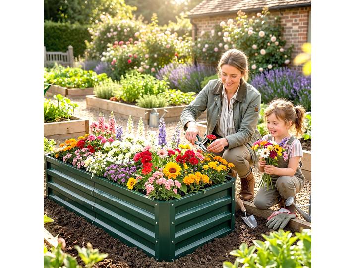 Outsunny Carré Potager Acier Ondulé 120x60cm Vert Foncé