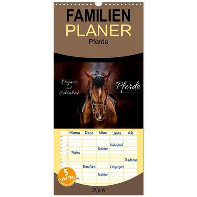 Familienplaner 2026 - Eleganz und Schönheit - Pferde mit 5 Spalten (Wandkalender, 21 x 45 cm) CALVENDO