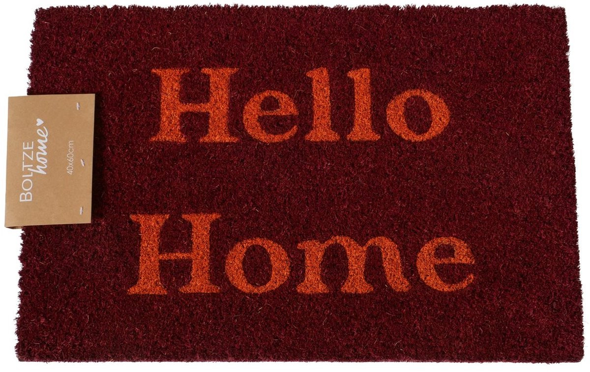 Deurmat Hello Home wijnrood, Lengte: 60 cm