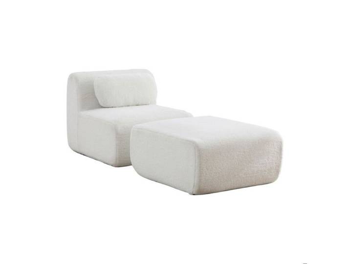 Fauteuil avec Pouf en Sherpa - Chauffeuse - Sans Montage - Mousse Haute Résilience - Ivoire