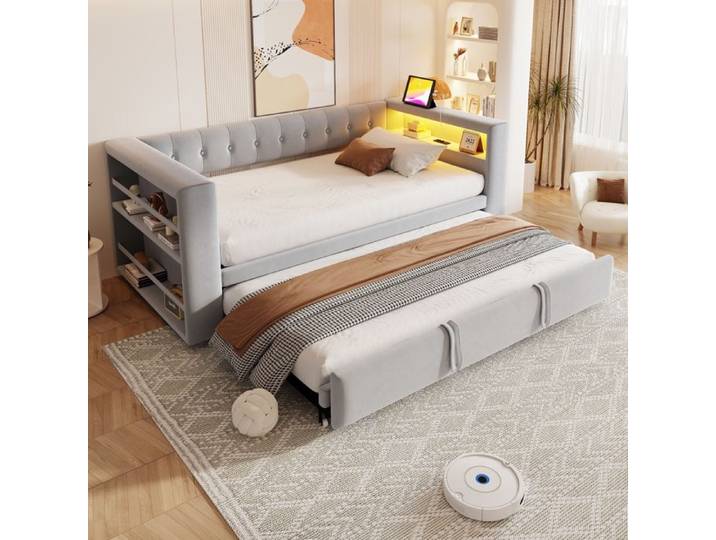Lit 90/180×190 cm-lit Canapé- Lit simple - Lit rembourré - Gris clair