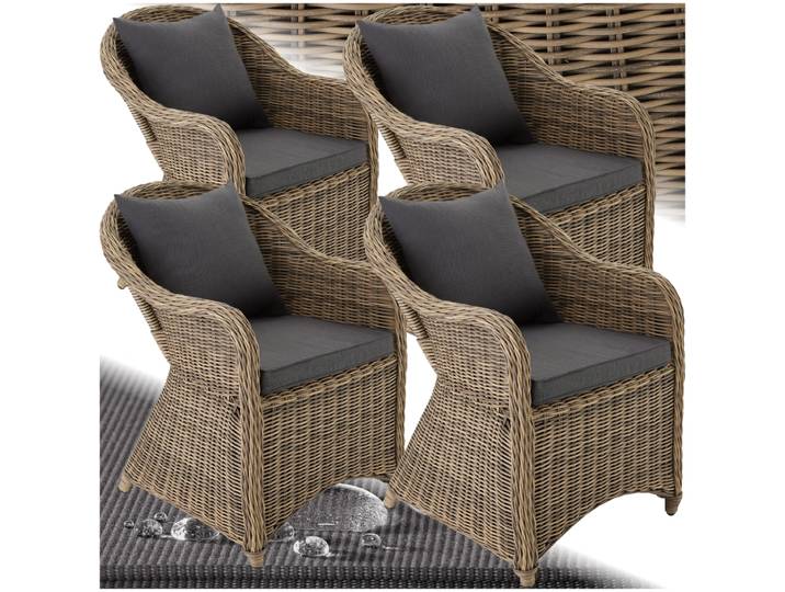 4 Rattansessel mit Aluminiumgestell inkl. Sitzkissen und Rückenkissen - natur