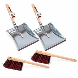 2-teiliges Kehrschaufel-Set mit Langstiel, Handfeger & Metall-Kehrschaufel