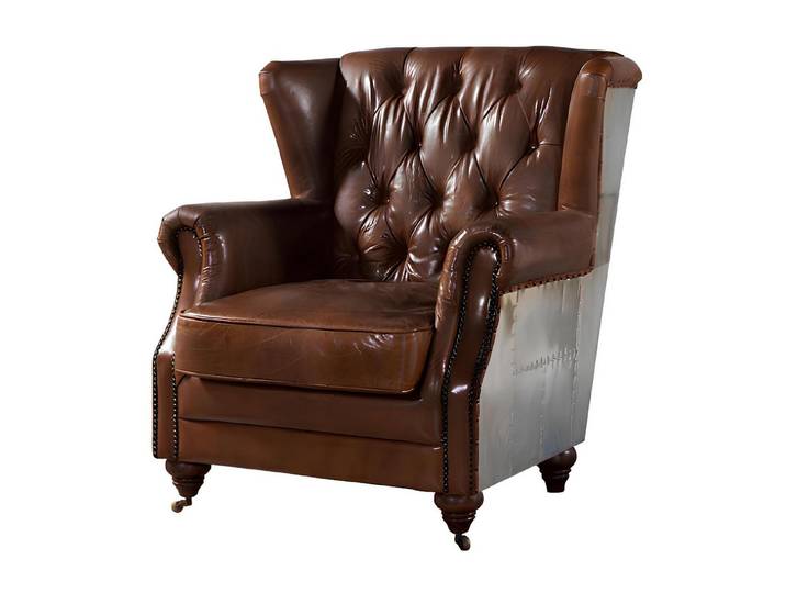 Xlmoebel Sessel Vintage Chesterfield Ohrensessel mit Ohrenbacken in Braun (Ohrensessel), Hergestellt in Europa