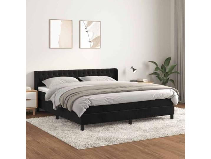 YNGBHFNOP Samt verstellbares Kopfteil Boxspringbett Schwarz 160x200 cm Boxspringbett mit Matratze Schwarz 160x200 cm Samt verstellbares Kopfteil Taschenfederkern Topper Luxus Doppelbett
