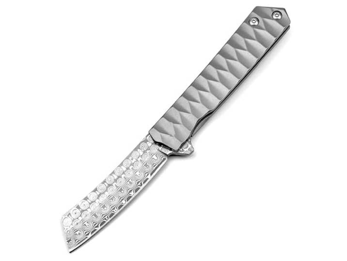 Klappmesser 8.1 Taschenmesser Titan Damast Geschmiedet Aus Damaszener Damaststahl, Outdoor Messer Survival Jagdmesser, Scharfes praktische messer, Damastmesser,tanto EDC Messer Neck Knife,clip,silber